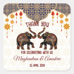 Indiase olifant Indische bruiloft gepersonaliseer Vierkante Sticker