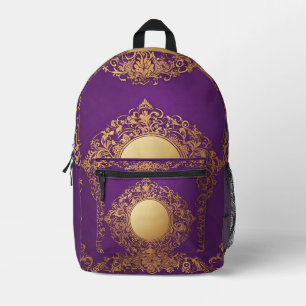 Indiase Paarse gouden patroon All over print Rugza Bedrukte Rugzak