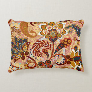 Indiase Paisley: Bloemen  bruin Accent Kussen
