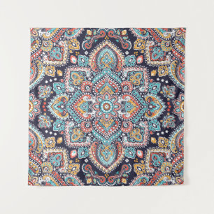 Indiase Paisley: Etnisch Mandalapatroon Wandkleed