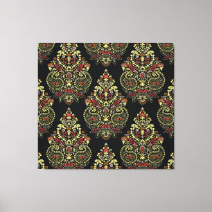 Indiase paisley, geometrische zwarte achtergrond canvas afdruk