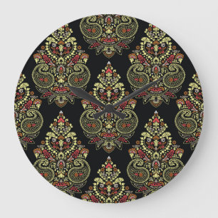 Indiase paisley, geometrische zwarte achtergrond grote klok