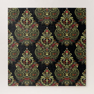 Indiase paisley, geometrische zwarte achtergrond legpuzzel