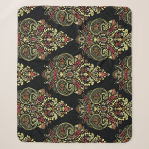 Indiase paisley, geometrische zwarte achtergrond sherpa deken