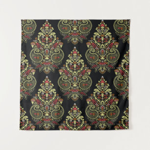 Indiase paisley, geometrische zwarte achtergrond wandkleed