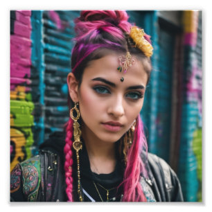 indiase pakistaanse mooi alternatief Punk meisje Foto Afdruk