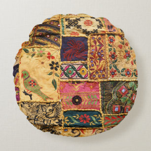 Indiase Patchwork: Hampi Market Cloth. Rond Kussen