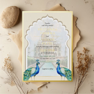 Indiase Pauw Goud Taj Mahal Esthetische Trouw Folie Uitnodiging