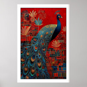 Indiase Pauw Kunstprint, Kleurrijk Vogelontwerp Poster