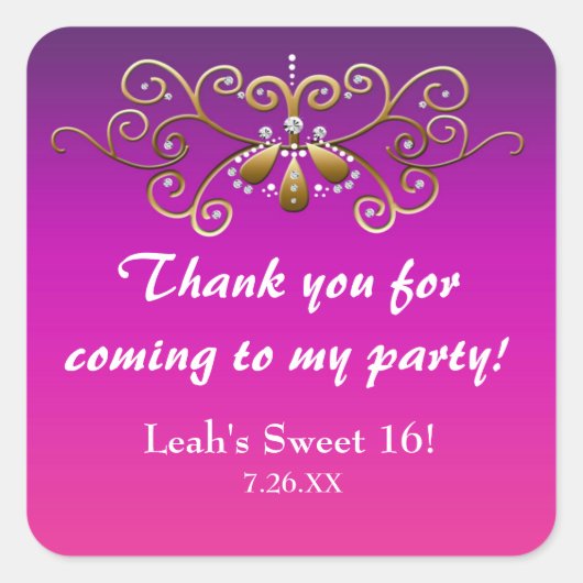 Indiase Prinses Paarse Roze Goud Party Sticker (Voorkant)