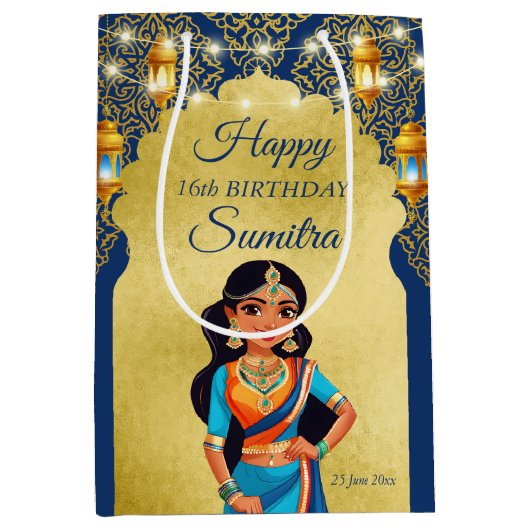 Indiase stijl meisjes verjaardagsfeestje dank u gu medium cadeauzakje (Voorkant)