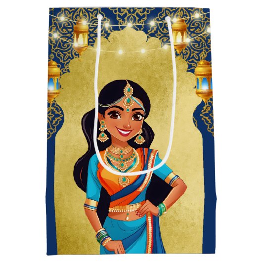 Indiase stijl meisjes verjaardagsfeestje dank u gu medium cadeauzakje (Achterkant)