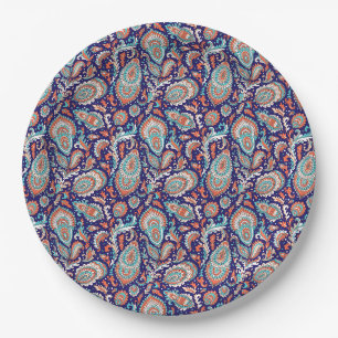 Indiase stijl paisley bloemmotief naadloos patroon papieren bordje