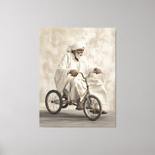 Indiase traditionele kleding rijden driewieler canvas afdruk