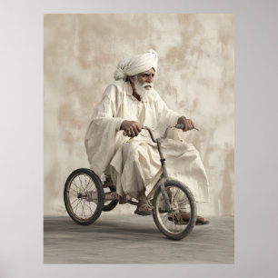 Indiase traditionele kleding rijden  driewieler poster