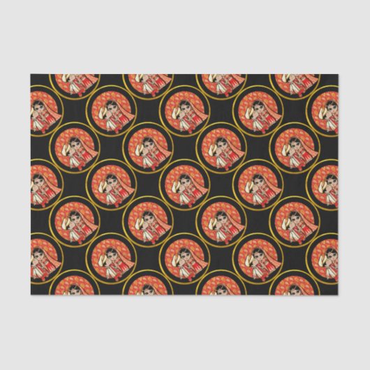 Indiase Trouw Cute Bruid Bruidegom Cartoon Op Maat Tissuepapier (Voorkant)