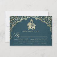 Indiase trouw-RSVP-kaart, witte en gouden uitnodig