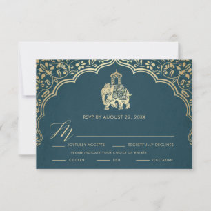 Indiase trouw-RSVP-kaart, witte en gouden uitnodig Kaart