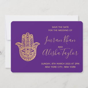 Indiase Trouwdag Bewaar de datum Goud hamsa Henna Save The Date