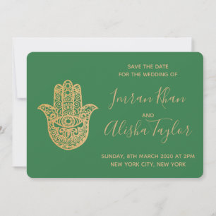 Indiase Trouwdag Bewaar de datum Goud hamsa Henna Save The Date