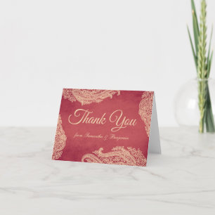 Indiase Trouwdag, Mehndi Dankkaart, rood, goud Bedankkaart