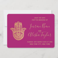 Indiase Trouwdag Save the date Goud hamsa Henna