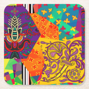 Indiase Turkse feestelijke patchwork Mandala Vierkante Kartonnen Onderzetter