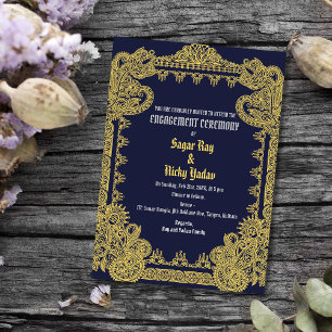 Indiase Verloving Ceremonie Intricate Design Blauw Kaart