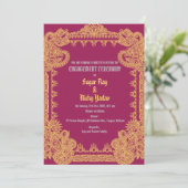 Indiase Verloving Ceremonie Intricate Ontwerp Roze Kaart (Staand voorkant)