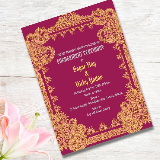Indiase Verloving Ceremonie Intricate Ontwerp Roze Kaart