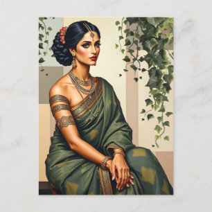 Indiase vrouw Art. Portret Wall Art Briefkaart