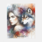 Indiase vrouw en wolf geest van het wild fleece deken (Voorkant)