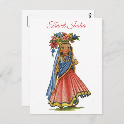 Indiase vrouw in Sari Reizen Briefkaart (Voorkant / Achterkant)