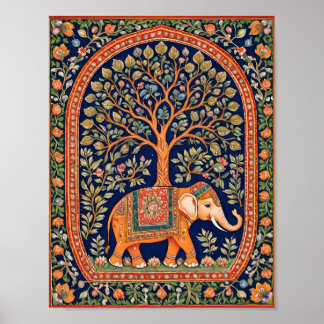 Indiase wandtapijt van heilige boom en heilige oli poster