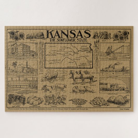  indicatieve kaart van Kansas (1912) - Tan Legpuzzel (Horizontaal)