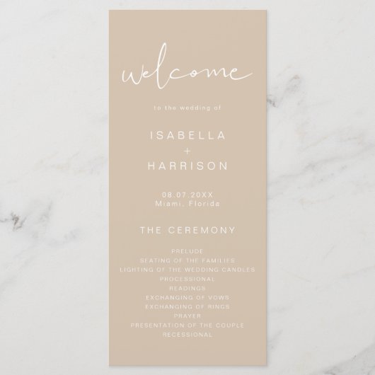 INDIE Bohemian Earth Toned Beige Wedding Programme (Devant)