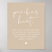 INDIE Boho Beige Pacifier Hunt Baby shower Game Po Poster (Voorkant)