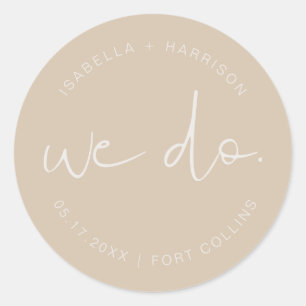 INDIE Boho Beige Trouwfeest Klassieke Ronde Sticke Sticker