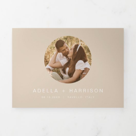 INDIE Boho Creamy Beige Earth Tone Weddenschap Drieluik Uitnodiging (Cover)