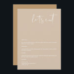 INDIE Boho Earth Toned Beige 5x7" Menu Manger<br><div class="desc">Ce menu est composé d'une police manuscrite pointue et d'un design minimaliste moderne avec un mélange de beige et de blanc dans les tons de terre boho. Modifiez facilement le libellé *most* pour répondre à vos besoins. Ce menu s'ajoute parfaitement à votre simple baby shower contemporain ou bohème, douche nuptiale,...</div>