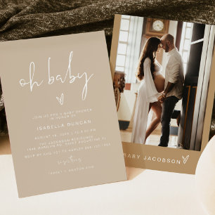INDIE Boho Earth Toned Beige Oh Baby Baby shower Kaart