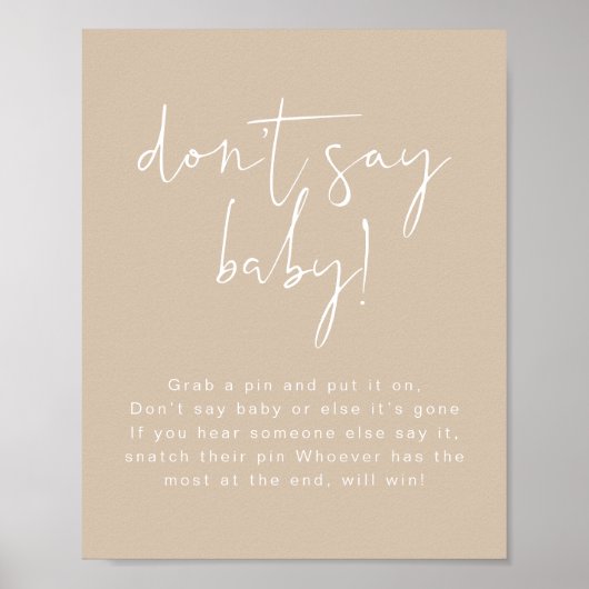 INDIE Boho Earth Toned beige Zeg niet dat Baby geb Poster (Voorkant)