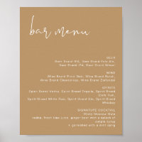 INDIE Boho Earth Toned Mariage Bar Menu Poster