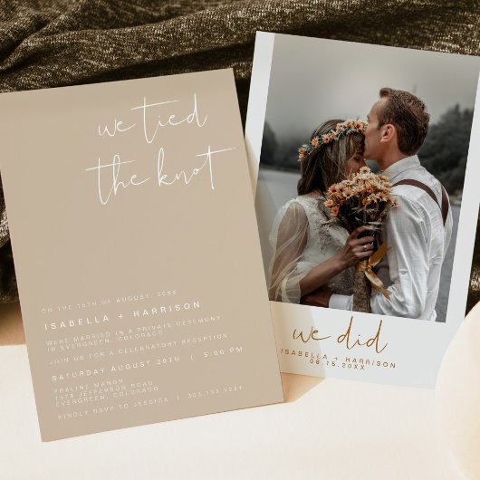 INDIE Boho Photo Elopement Réception Invitation
