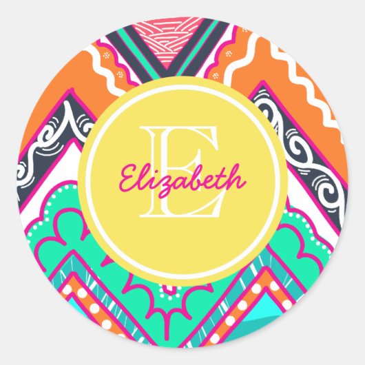 Indie Chevron Ronde Sticker (Voorkant)