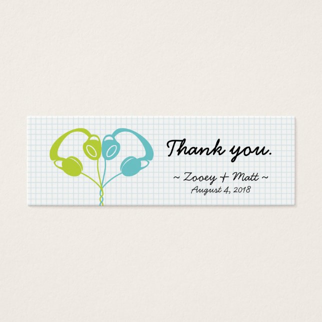 Indie Hoofdtelefoon Hart Blauw / Lime Groen Bruilo Mini Visitekaartjes (Voorkant)