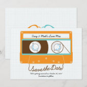 Indie Mixtape Bruiloft (Oranje/Lucht) Save the Dat Date (Voorkant / Achterkant)