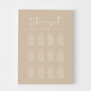 INDIE Moderne Bohemian Beige Wedding Seating Chart Canvas Afdruk