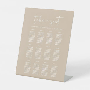 INDIE Moderne Bohemian Beige Wedding Seating Chart Reclamebord Met Voetstuk