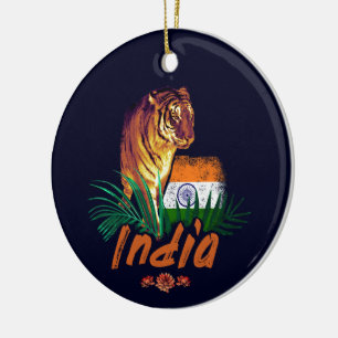 Indië tijger met vlag retro lotus souvenir keramisch ornament
